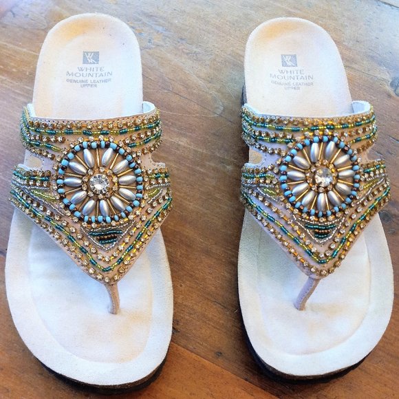 white mountain beaded sandals